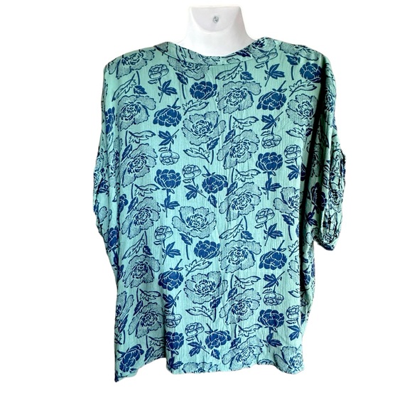 Unique Short Shirt Blue Floral Short Sleve Lightweight oversized 1X - Picture 3 of 7